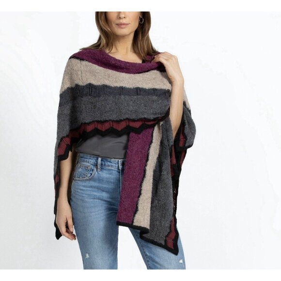 Johnny Was OS Riley Alpaca Cape V-Neck Front Flowy Multicolor Knit Soft Blend - Picture 2 of 11